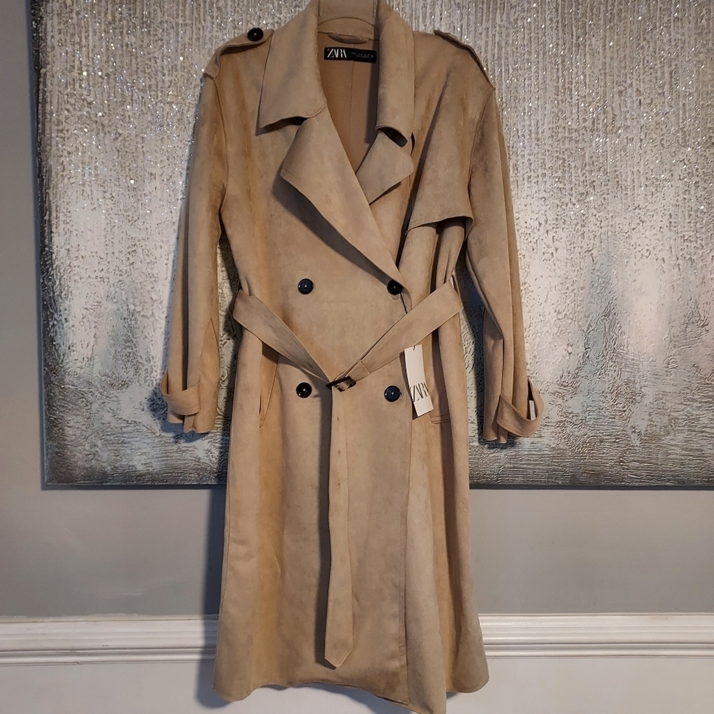 Zara faux Suede Trench Coat - Picture 9 of 11